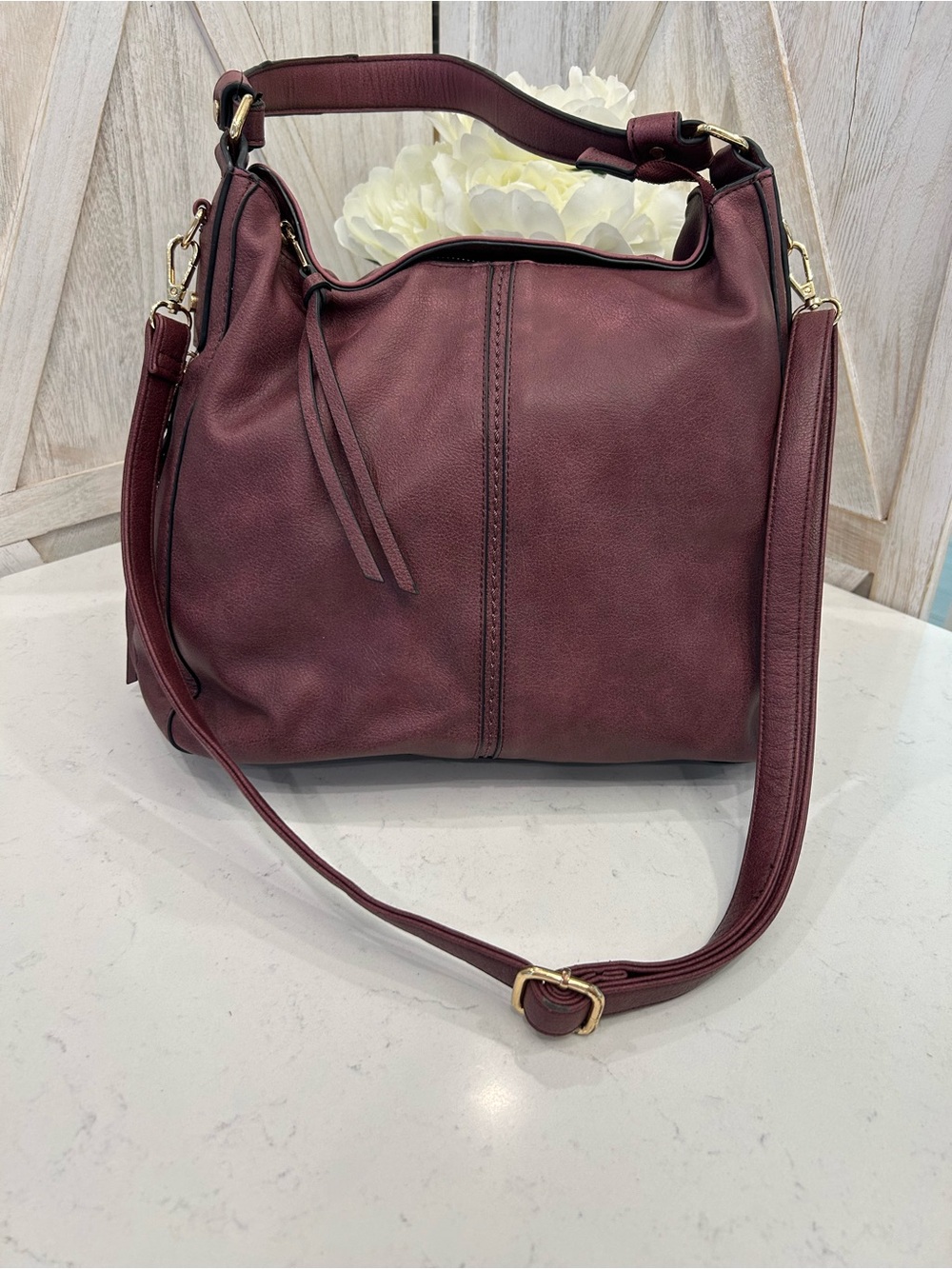 Classic Burgundy Hobo Bag with Adjustable Strap